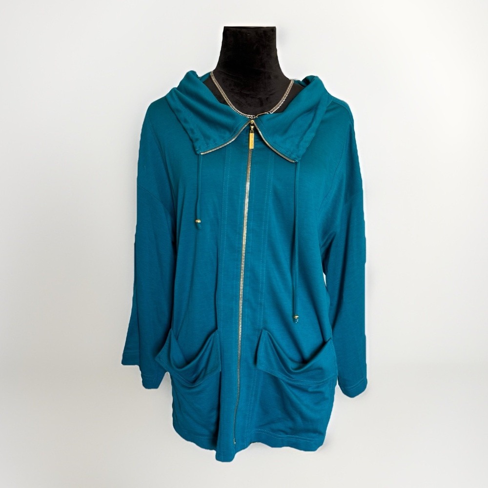 St‎ John Spa Blue Full Zip Hoodie Jacket Women's M Relaxed Fit Casual Loungewear
